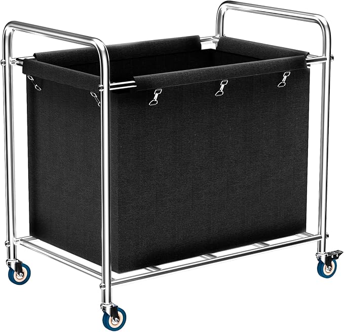 Commercial Laundry Cart with Wheels, 440 lbs Heavy Duty Industrial Laundry Cart with Sturdy Frame and Oxford Bag for Home Hotel Hospital, Rolling Laundry Cart for Home & Hotel, 400L(Black)