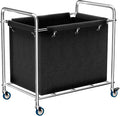 Commercial Laundry Cart with Wheels, 440 lbs Heavy Duty Industrial Laundry Cart with Sturdy Frame and Oxford Bag for Home Hotel Hospital, Rolling Laundry Cart for Home & Hotel, 400L(Black)