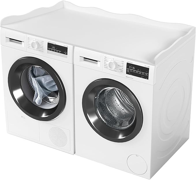 Washer Dryer Countertop,54''X27.6'' Wave Edge Wood Shelf Topper with Anti-Slip Patches,Laundry Room Washer and Dryer Laundries Hamper Counter Storage Organization (White)