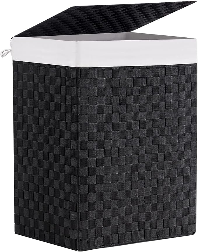 YOUDENOVA Handwoven Laundry Basket Hamper with Removable Liner Bag and Lid, Collapsible Clothes Hamper with Handle, Black