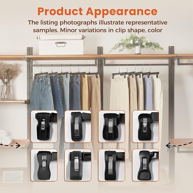 HOUSE DAY Pants & Skirt Hangers - 100 Pack Pants Hangers with Non-Slip Big Clips - Black Plastic Hanger for Shorts, Shirts, Jeans, Slacks, Clothes - Durable, Slim & Space Saving - 12 Inch