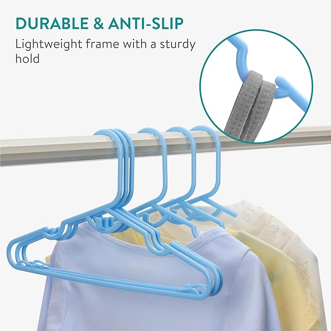 Navaris Baby Hangers for Childrens Clothes - Kids Coat Hanger Set for Newborn Babies to Young Children - Closet Organization for Clothing - Set of 20 - Blue