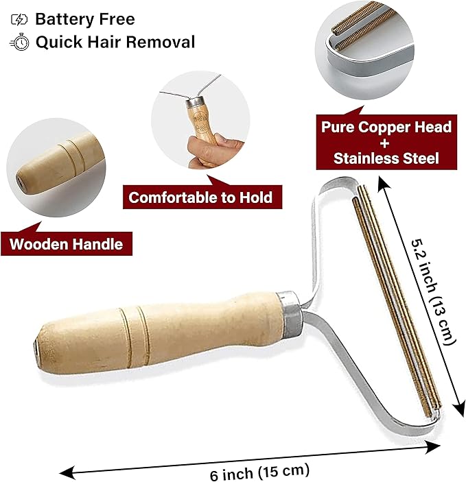 Pet Hair Removers 2 Pack Reusable Metal Lint Remover Tool – Durable Pet Hair Remover Tool with Wooden Handle | Portable Fabric Shaver Fuzz Cleaner for Clothes, Carpet & Furniture, Couch