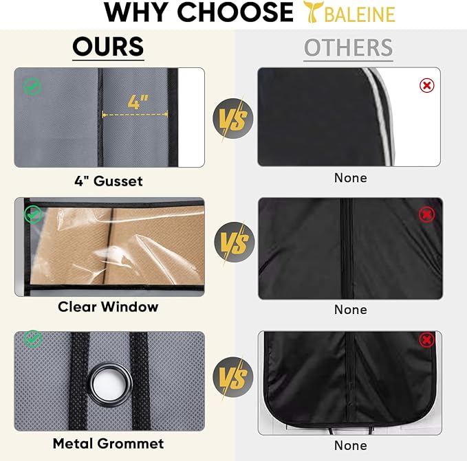 BALEINE 2PK Heavy Duty Garment Bag with Shoe Storage Travel Bag for Dresses, Suit, Coats Travel Essential (60", Grey)
