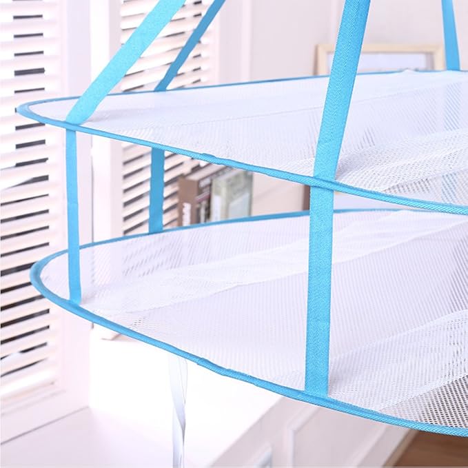 Quixleen 2 Tier Foldable Hanging Mesh Dryer,Sweater Drying Rack Network Foldable Drying Basket Racks,Portable Hanging Laundry Rack for T-Shirt Swimsuit Delicates,Indoor Outdoor
