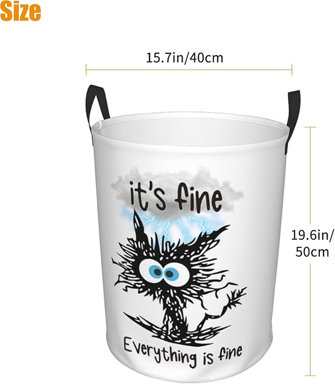 Laundry Basket Cute Black Cat Room Decor,Round Laundry Hamper Waterproof Dirty Clothes Hamper Collapsible Laundry Baskets With Handles,Toy/Clothes Storage Basket For Home Dorm Black Cat Bathroom Decor
