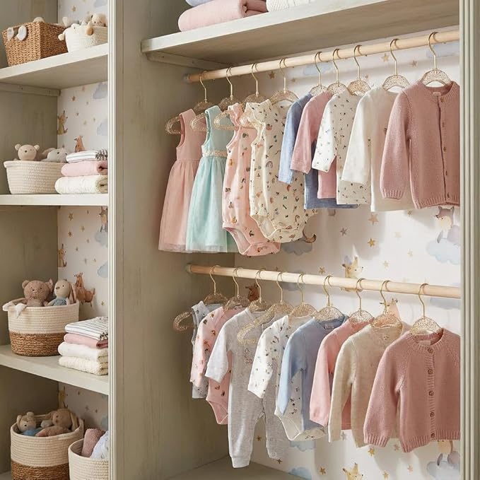 CONCEPTS 20 Pack Baby Hangers Kids Acrylic Non Slip Glitter Clothes Hangers for Toddler Infant Newborn Closet Organizer Small Hangers for Baby Clothes Pants Shirts Space Saving Nursery