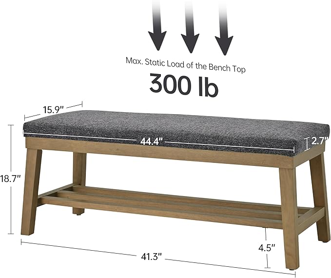 VKNOW Entryway Bench, 44.4" Upholstered Storage Shoe Bench for Entryway & Bedroom, Shoe Rack Bench with Rubberwood Legs, Modern End of Bed Bench for Living Room and Hallway, Black