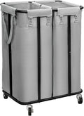 WOWLIVE Double Laundry Hamper with Wheels 170L Rolling Laundry Basket Organizer Laundry Cart with Steel Frame and Removable Bags Large Dirty Clothes Hamper Dorm Room Storage for Bedroom (Grey)