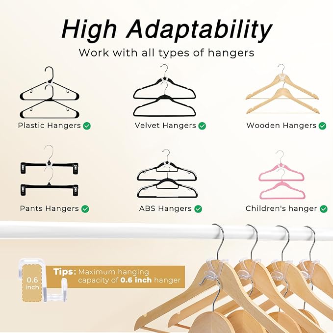 HOUSE DAY Closet Organizers and Storage, College Dorm Room Essentials - 60 Pack Clear Clothes Hanger Connector Hooks, Heavy Duty Hangers Organization, Premium Space Saving Hangers