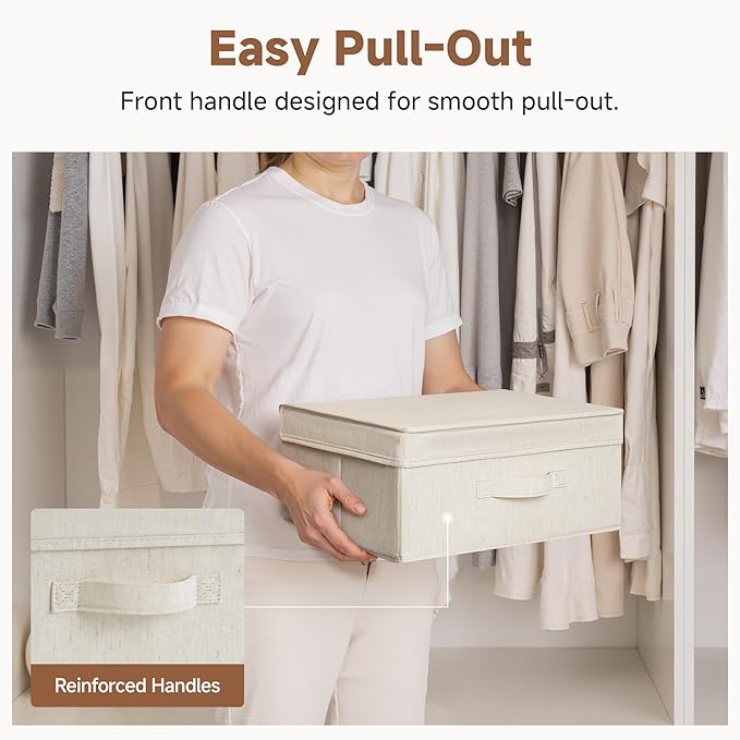 StorageWorks Closet Storage Bin with Lids, Decorative Storage Boxes with Handle, Fabric Storage Bins for Clothes, 15" x11¼x 6¼", Beige, 2-Pack