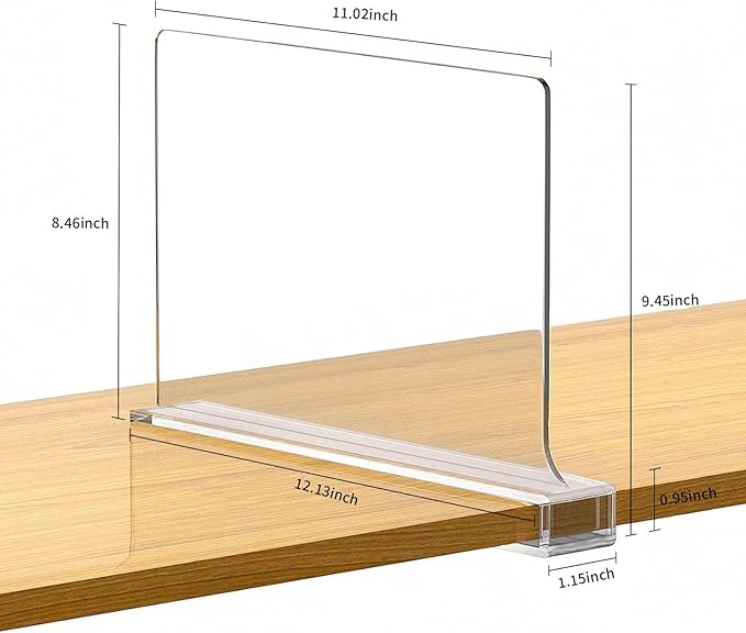Acrylic Closet Shelf Dividers, Heavy Duty Organizer for Clothes, Handbags, Sweaters & Towels - Transparent Storage Solution for Kitchen Cabinets, Wardrobes & Home Shelving (6Pack)