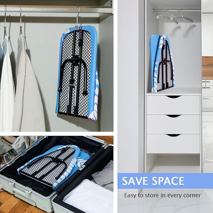 SheeChung Mini Ironing Board 12"x32",Tabletop Ironing Boards with Removable Cotton Cover and Pad,Mesh Metal Base Iron Table,Foldable Small Ironing Board for Home Dorm Travel,Blue Leaf