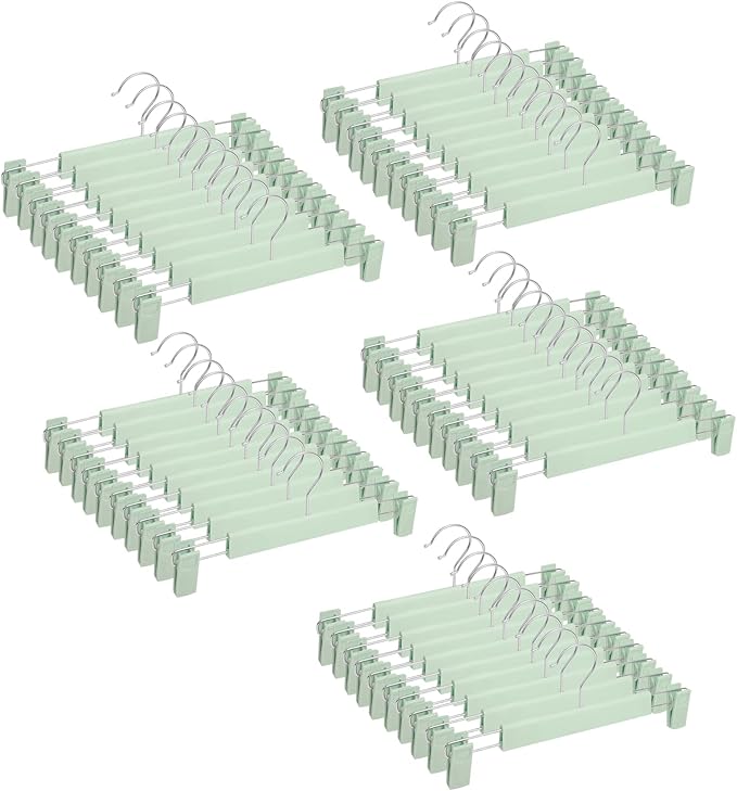 Pants Hangers with Clips Skirt Hangers for Women Plastic Clip Hanger for Pants Clothes Hanger (50pack, Green)