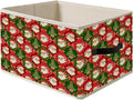 Coquette Red and Green Christmas Storage Bin Box with Handles, Vintage Holiday Red Bow Santa Christmas Tree Foldable Organizer Basket Toybox for Girls Room Bedroom Bathroom Clothes Toys Books
