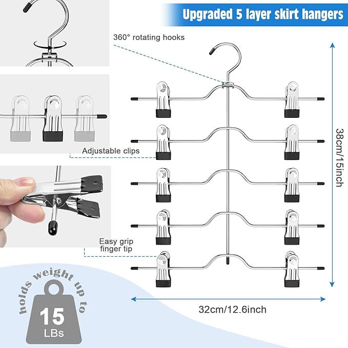 Pants Skirt Hangers with Clips, 4 Pack Pant Hangers Skirt Hangers Space Saving Closet Hanger Organizer Closet Organizers and Storage