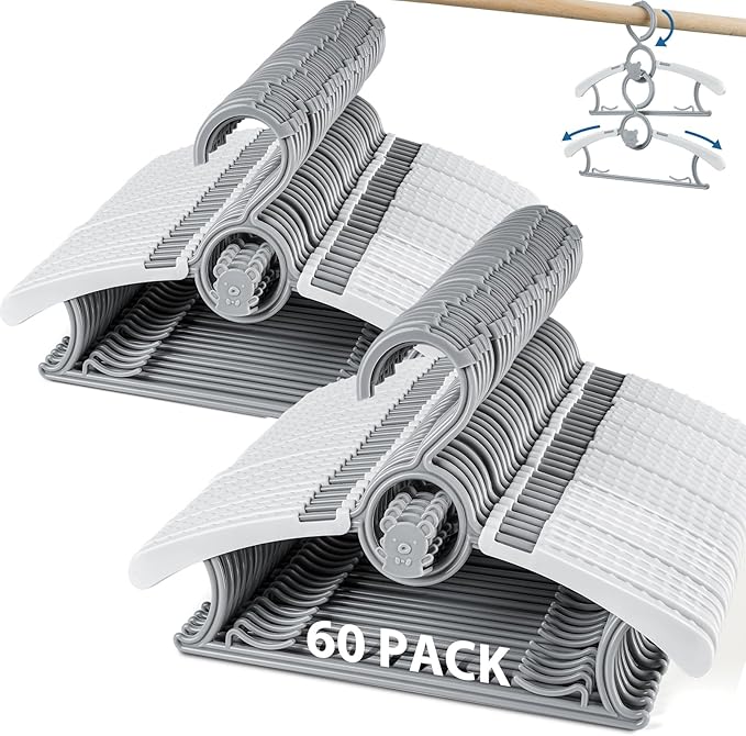 Baby Hangers for Closet Adjustable, Extendable & Stackable Kids Hangers, 11~14inch Non-Slip Plastic Kid Hangeres, Toddler Hangeres for Infant Baby Toddler Children Nursery Teen, Gray, 60PCS