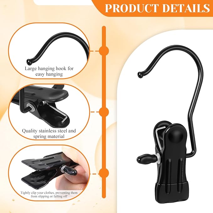 60pcs Boot Hangers for Closet, Heavy Duty Laundry Hanging Hooks Clips Clothes Hangers Clip for Wardrobe Travel Pants Jeans Socks Handbag