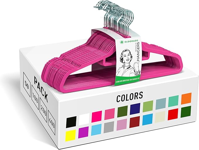 Eldorado Non-Slip Adult Hangers, Multicolor, for Everyday Use Value Packs (Hot Pink, 200)