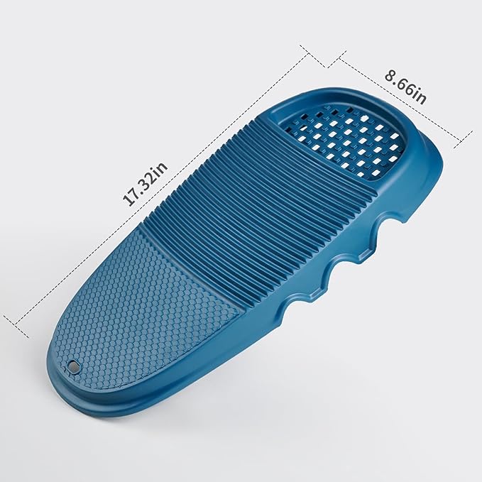 Portable Hand Wash Board with Soap Holder - Durable Plastic Laundry Scrubboard, Compact Clothes Cleaning Tool for Home, School, Dormitory & Travel - Blue