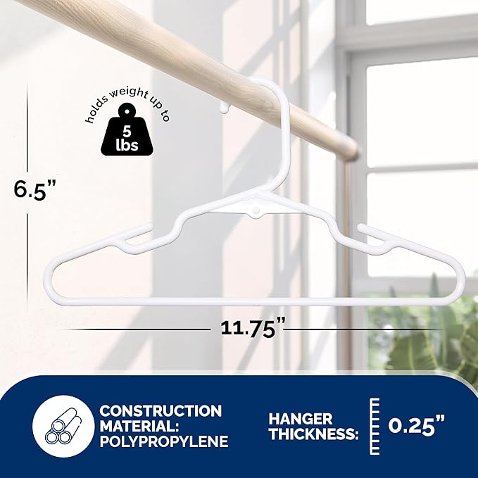 Childrens Hangers 30 Pack - 11.75 Inch Plastic Kids Hangers for Closet, Baby Hangers for Children Clothes Sizes 0 to 8, Non-Slip Infant Hangers with Shoulder Grooves, Made in USA | White