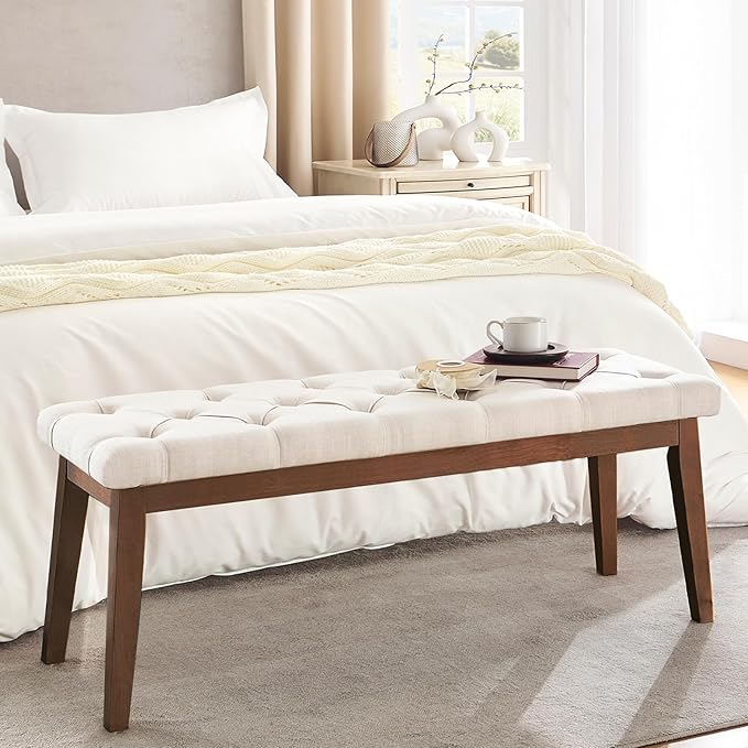 Upholstered Bench for Bedroom End of Bed,42.5-inch Entryway Bench for Living Room,Dining Bench with Padded Seat and Solid Wood Leg for Kitchen Bedroom,Indoor and Hallway