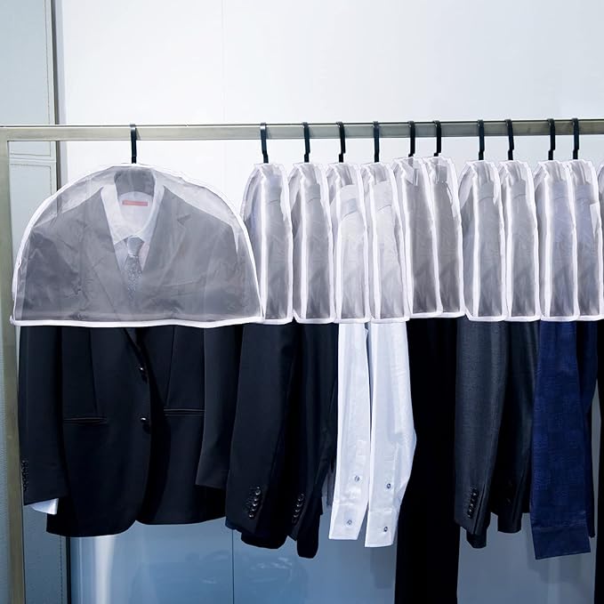 Chumia 50 Pieces Clear Shoulder Cover for Clothes Closet Bulk, Plastic Hanger Covers for Hanging Clothes Shoulder Garment Dust Cover Protectors for Men Women Suit Coats Jackets Dress(24'' X 12")