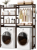 Over The Washer and Dryer Storage Shelf Bamboo,5 Tiers Laundry Room Drying Rack with Adjustable Shelves and 4 Hooks,Space Saver Organizer for Hanging Clothes and Towels (Brown)