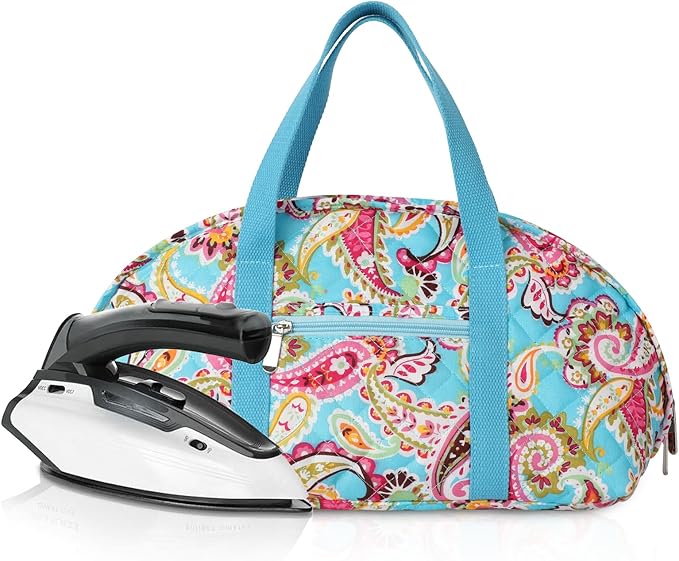 KOKNIT Full Size Iron Storage Bag, Stylish Portable Steam Iron Bag, Christmas Gift Tote For Ironing accessories & Travel (Colorful cashew flower)