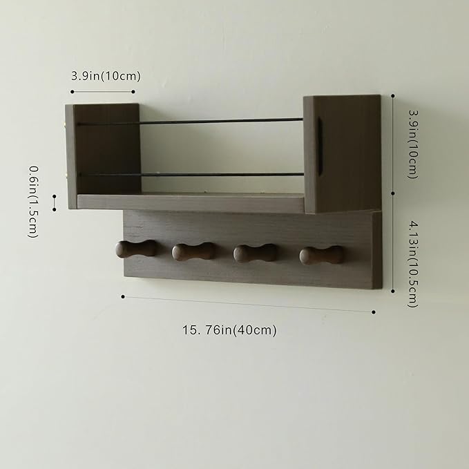 Entrance Coat Rack ，Coat Hooks, Wall-Mounted Wooden Hook Rack, Wall-Mounted Shelves are Very Suitable (Walnut Color Finish-B-1)