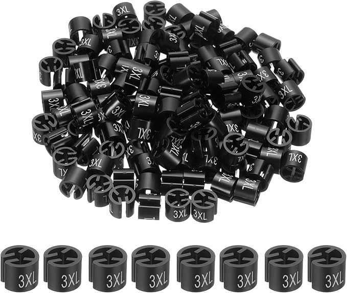 PATIKIL 300 Pcs Clothes Hanger Markers 3XL Fit Rod Garment Size Tag Hanger Clips Round Color Coding Label for Clothing, Black