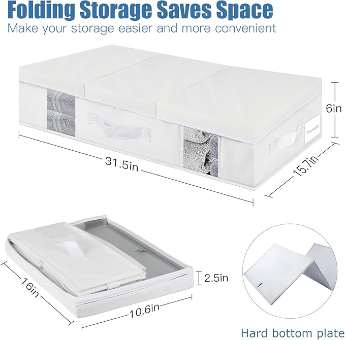 Underbed Storage Containers 3 Pack, Large Under Bed Storage Bins with Lids, Foldable Under the Bed Storage Drawer for Organizing Clothes, Shoes, Blankets, Pillows-PEVA Waterproof Material