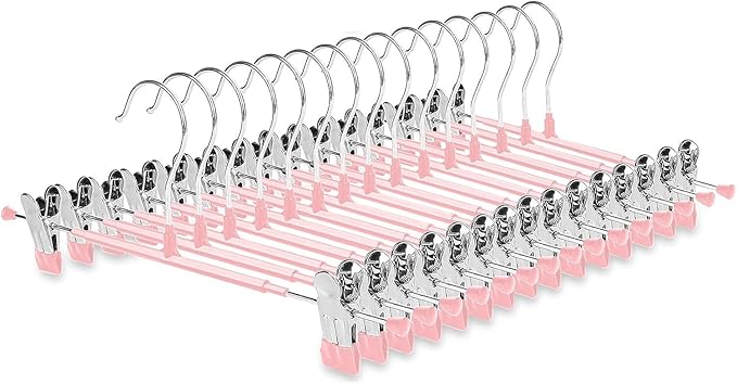 Non-Marking Anti-Slip Pants Hanger, Space-Saving Pants and Skirt Clip, Jeans and Long Pants Hanger, Clothes Clip for Various Shorts and Casual Pants, Durable (10, Pink)