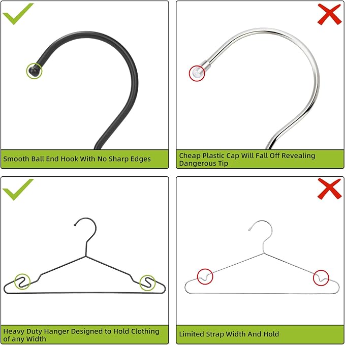 Heavy Duty Metal Hangers with Unique Hook Design Durable & Sturdy Coat Hangers 4mm Thick Withstands 25lbs Weight Smooth Powder Coated Finish Compact Shirt Hangers - 20 Pack Black