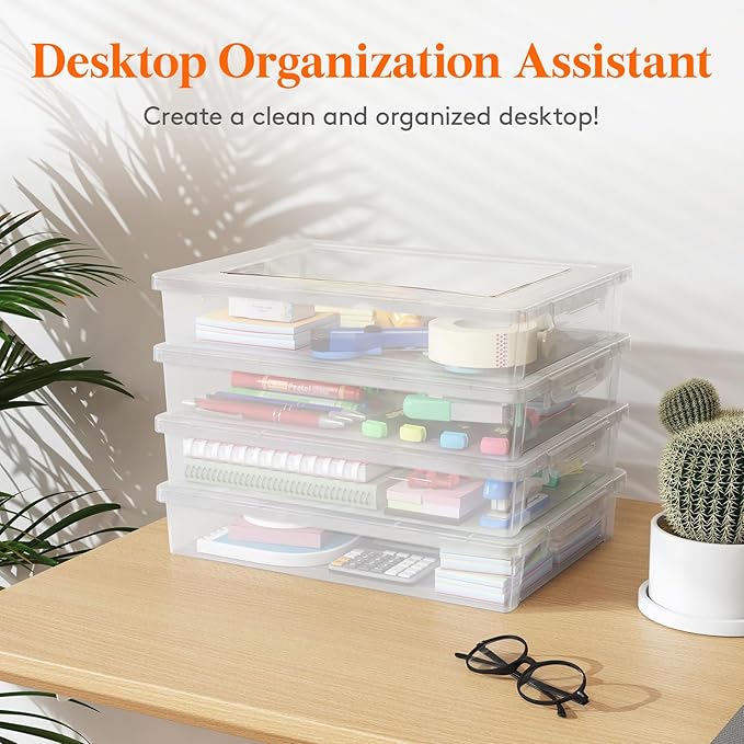 Lifewit 2 Pack Paper Organizer Storage, 32 x 23 cm/12x9 Multi-Purpose Plastic File Box with Latching Lids, Containers for A4, 8.5" x 11" Letter, Scrapbook, Document, Magazine, Art Supplies, Clear