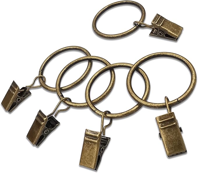 40 Pack Bronze Curtain Rings with Clips, Curtain Hooks Hangers Clip Rings for Hanging Drapes Bows Hat, Drapery Rings 1.26 in I D, Fits up to 1 in Diameter Curtain Rod.