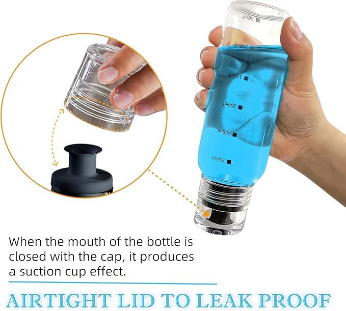 Glass Mouthwash Dispenser for Bathroom, 10.8oz Mouth Wash Container Bottle with Lid Cup, Refillable Glass Mouth Wash Decanter, Clear Mouth Wash Bottle for Countertop/6 Pcs Label-2 Pack