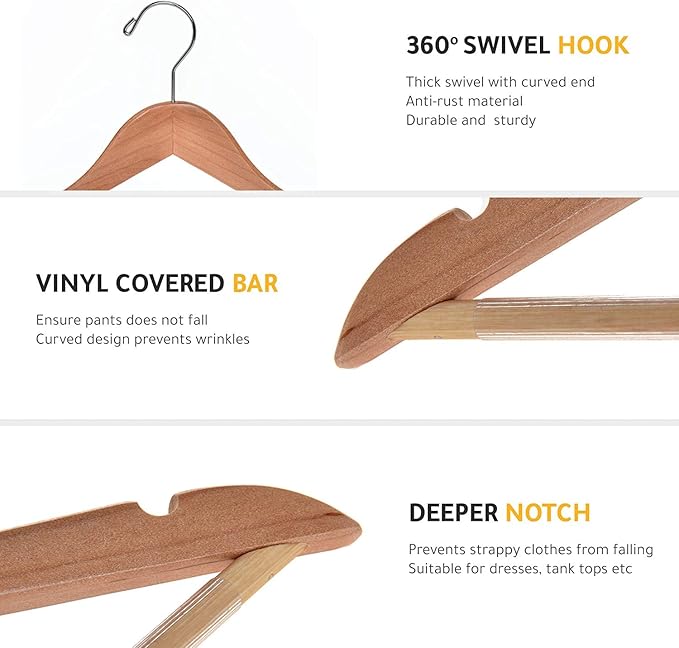 Quality Wooden Hangers - Slightly Curved Hanger 90 Pack Sets - Solid Wood Coat Hangers with Stylish Chrome Hooks - Heavy-Duty Clothes, Jacket, Shirt, Pants, Suit Hangers (Natural, 90)