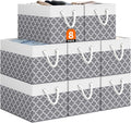 Storage Bin,Collapsible Storage Basket For Organizing,Large Storage Boxes With Rope Handles,Storage Containers,Clover Grey,8 Pack