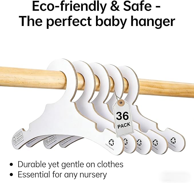 White Recyclable Paper Cardboard Clothes Hangers,9" Toddler Infant Baby Closet Clothes Nursery Non Slip Clothes Rack Hangers 36 Pack