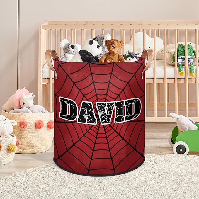 Spider Wed Personalized-Laundry-Hamper-Basket for Kids Custom Name Collapsible Storage Organizer Bin Dirty Clothes Toys Hamper for Boys Nursery in Laundry, Bedroom, Bathroom Red Blue