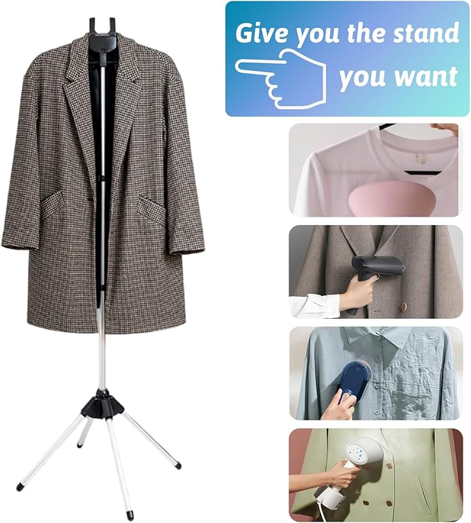 Steamer Stand for Clothes Steamer Holder for Clothes Iron stand Garment Steamer Rack 360° Rotating Foldable Hanger Holder Stand with Ironing Gloves Clothing Fuzz Remover for Home RV Travel