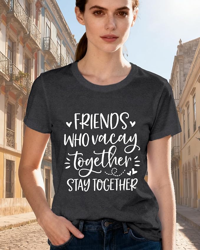 Best Friend Shirts for Women Bestie T-Shirt Friends Who Vacay Together Stay Together Tee Tops
