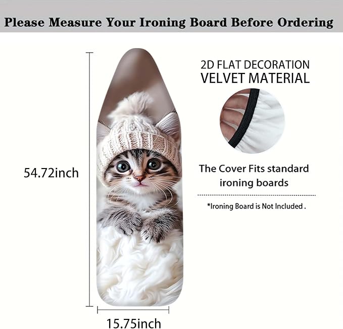 Nuxovilar Cute Cat with Knit Hat Ironing Board Cover, 15 * 54inch, Fits Most Standard Boards, Ironing Accessory, Home Decor