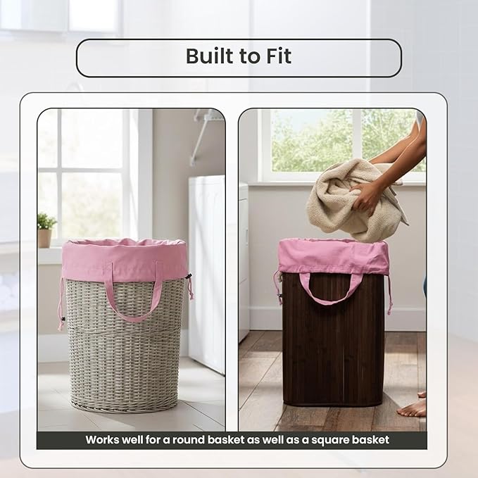 LFH Home Large Premium Cotton Canvas Laundry Bag with Drawstring and Handles Heavy Duty, Multi-Use, Washable for Home, Travel, College or Storage 28x36 (Pack of 2)-Pink