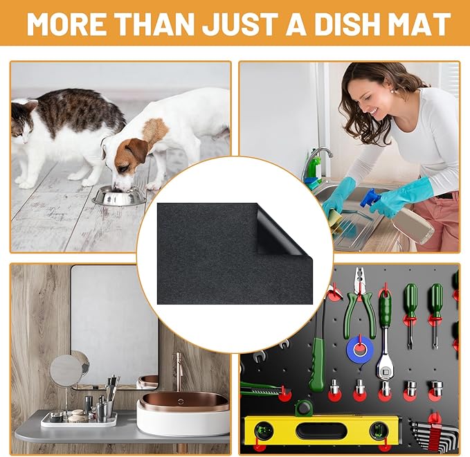 Hushee 2 Pcs Extra Large Dish Drying Mat Quick Dry 30'' x 24'' XL Dish Drying Pad Fabric Pad Waterproof Slip Resistant Dishes Drainer Mats for Countertop, Sink, Refrigerator or Dryer