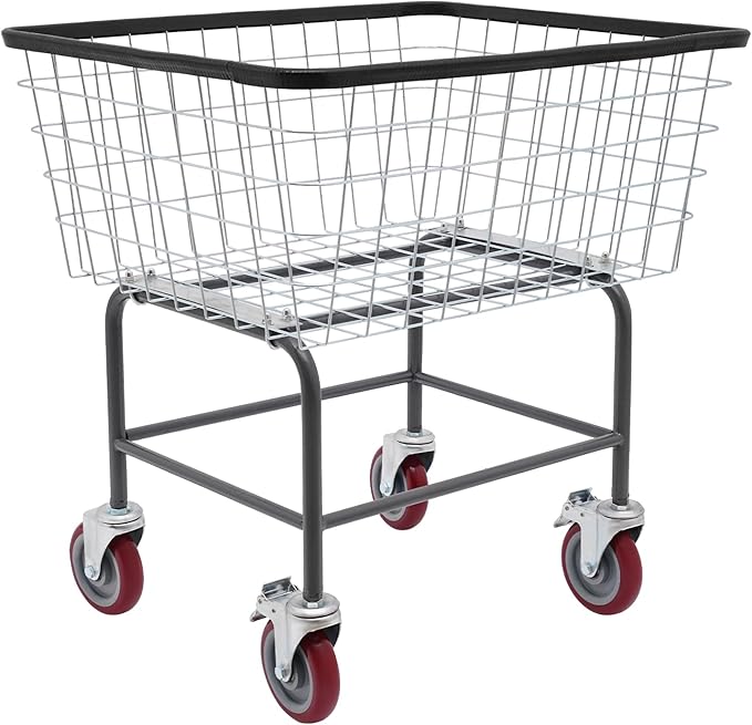 Steel Wire Laundry Cart with Wheels, Heavy-Duty Commercial Laundry Basket, 110 lbs Capacity Rolling Laundry Hamper for Home, Hotel, and Laundry Room