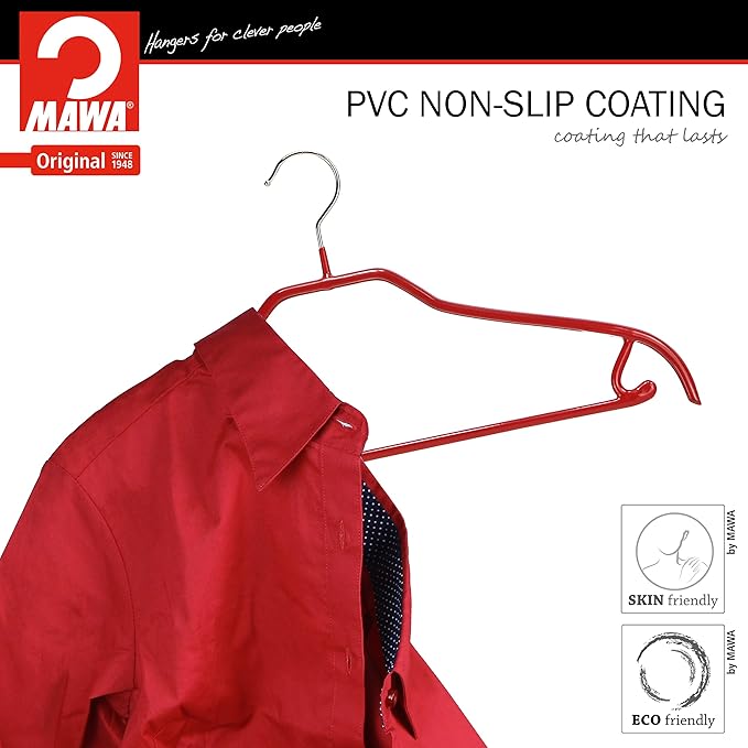 Mawa by Reston Lloyd Silhouette Non-Slip Space Saving Hanger with Skirt Hooks, Style 41/FRS, Set of 2, Red
