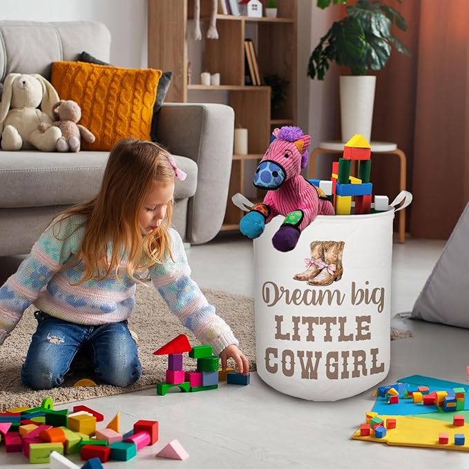 Cowgirl Nursery Laundry Basket, Toybox for Girls Room, Western Baby Cowgirl Laundry Basket Hamper Waterproof Collapsible Clothes Toys Storage Bin Organizer for Kids Room Playroom Bathroom