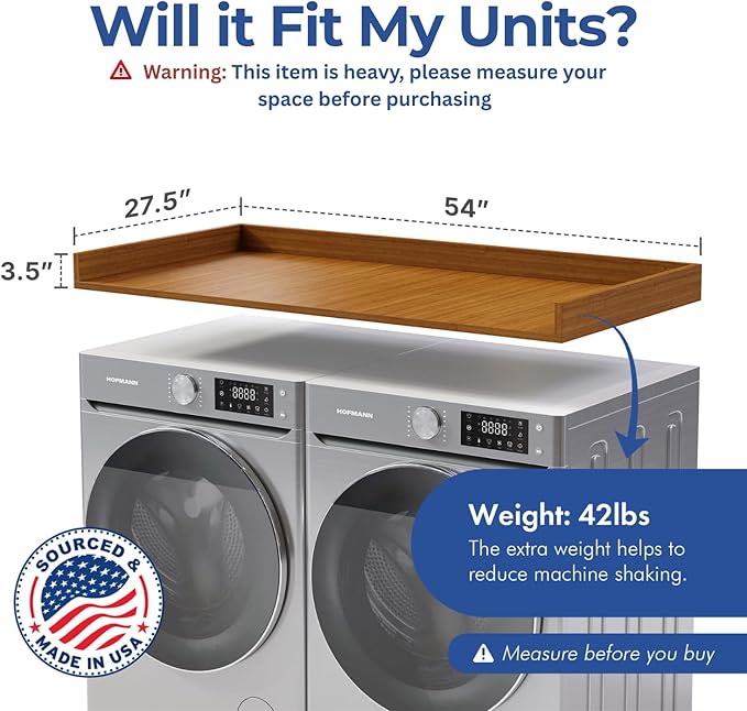 OfficeSimpli Washer Dryer Countertop, Made in USA, Non-Slip Pads, Laundry Room Wood Topper, Washer Dryer Cover for Top, Laundry Countertop, Laminate Finish (Cafe Latte, Standard (27.5" x 54"))